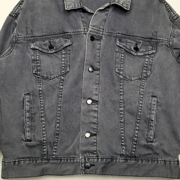 Free People Oversized Distressed Denim Trucker Jacket Size S/XS - Picture 5 of 12